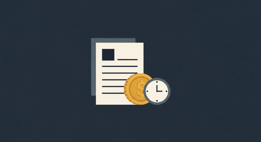 Illustration: a gold coin beside a small clock marking ten years