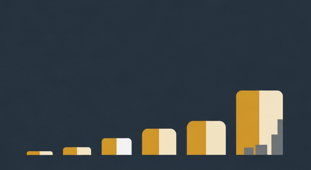 Illustration: a row of gold coins growing larger left to right