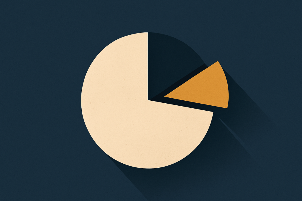 Illustration: a segmented circular pie, mostly navy, with one small gold slice