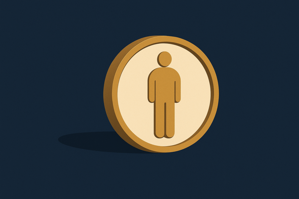 Illustration: a gold coin with a standing-figure motif