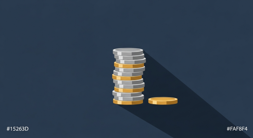 Illustration: a tall stack of silver coins beside one small gold coin.