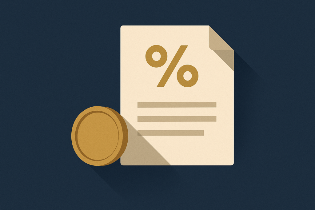 Illustration: a gold coin beside a tax form