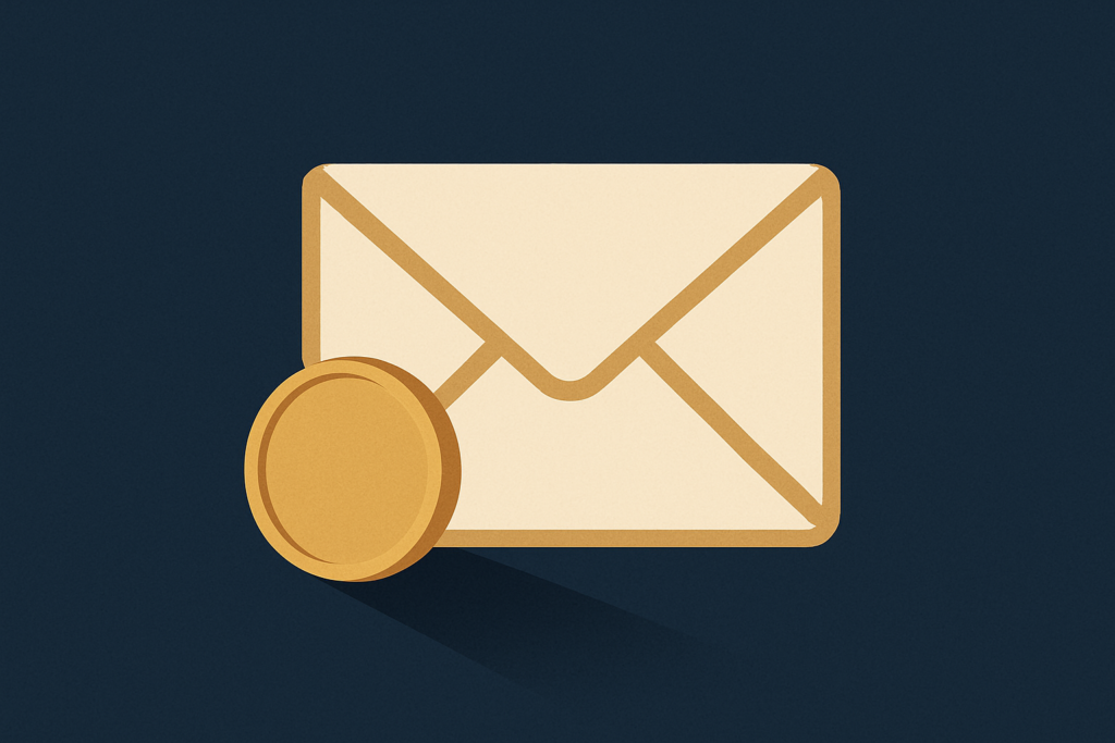 Illustration: a gold coin beside a simple envelope
