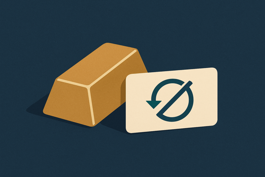 Illustration: a gold bar beside a small membership card with a no-return arrow looping away from it on a navy field