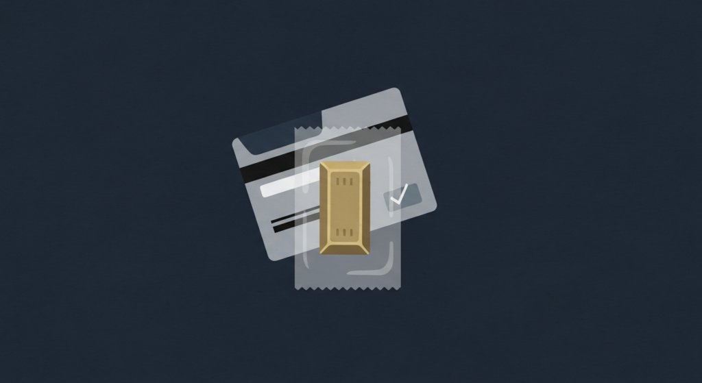 Illustration: a gold bar sealed in an assay card