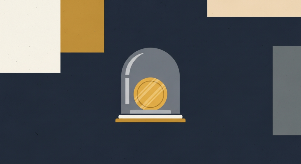 Illustration: a gold coin under a glass dome