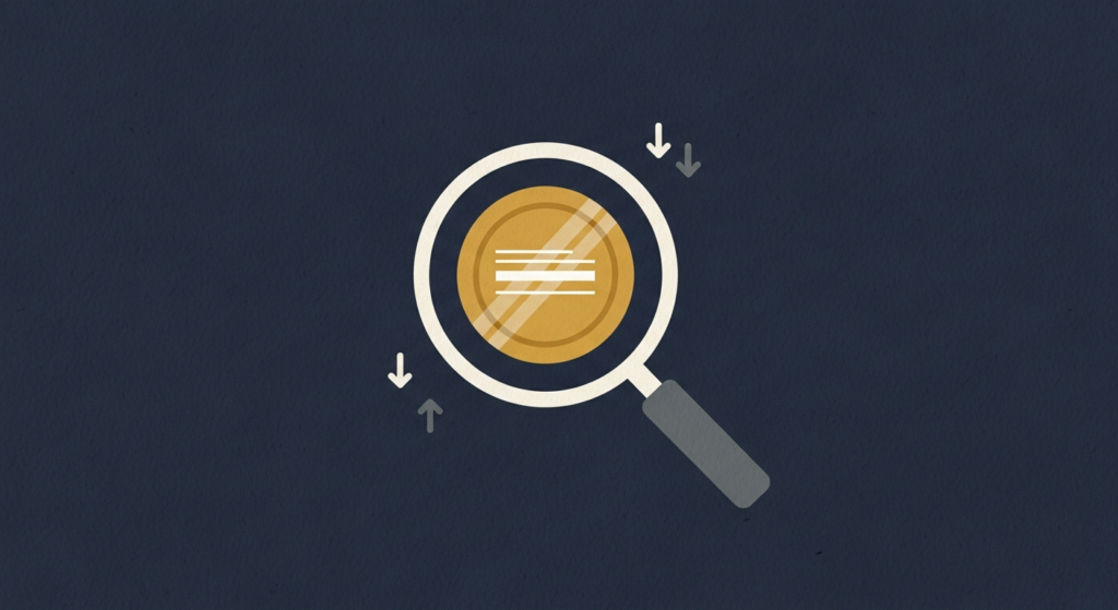 Illustration: a magnifying glass over a gold coin with downward cost arrows