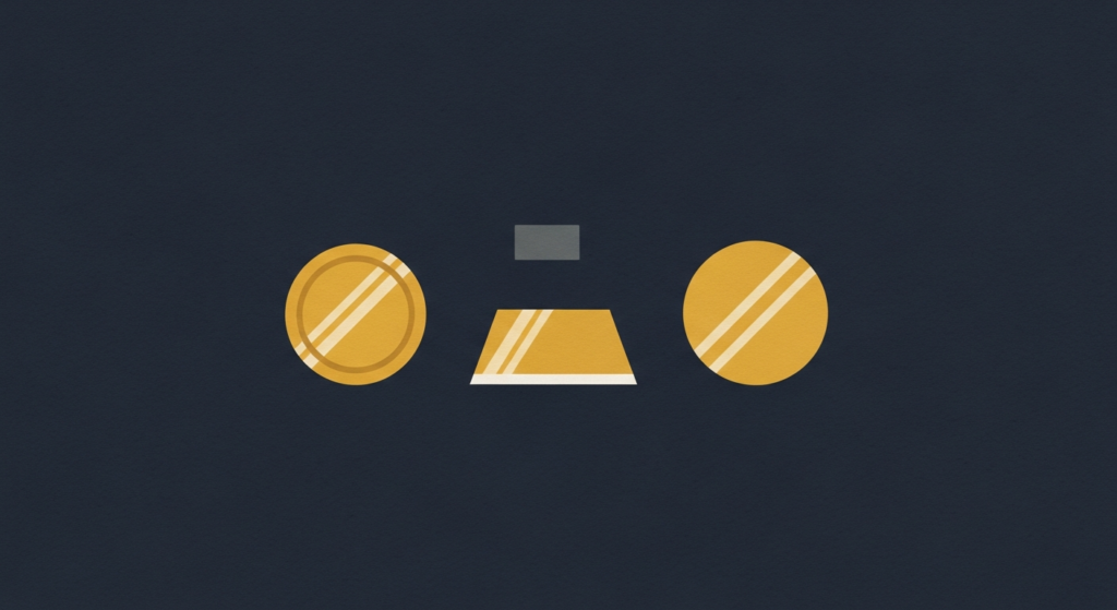 Illustration: a gold coin, bar, and round in a row