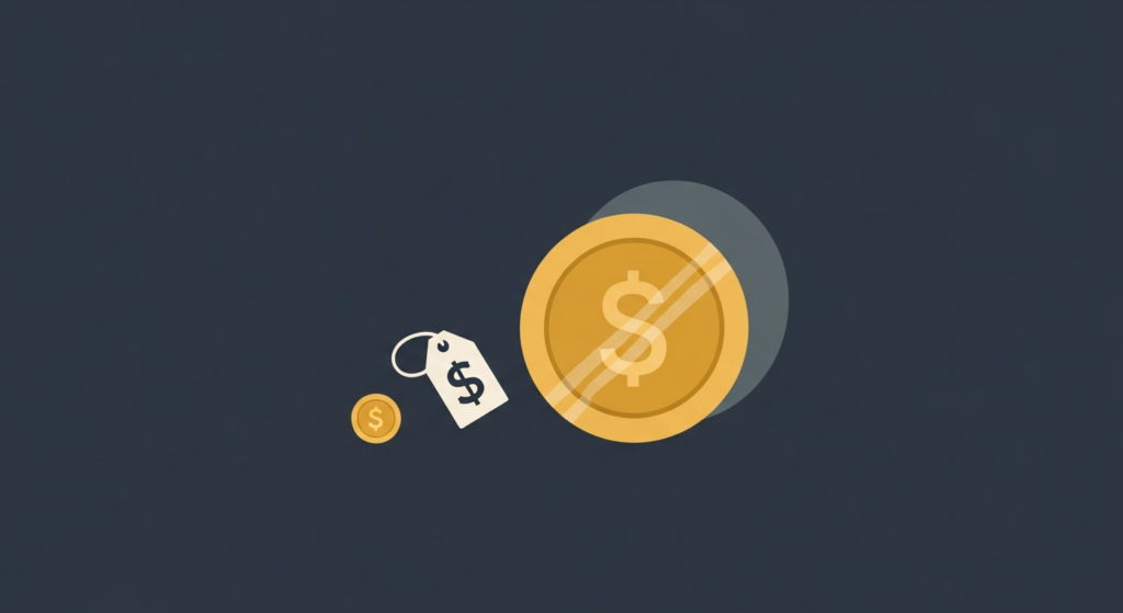 Illustration: a tiny gold coin with an outsized price tag beside a full-size coin