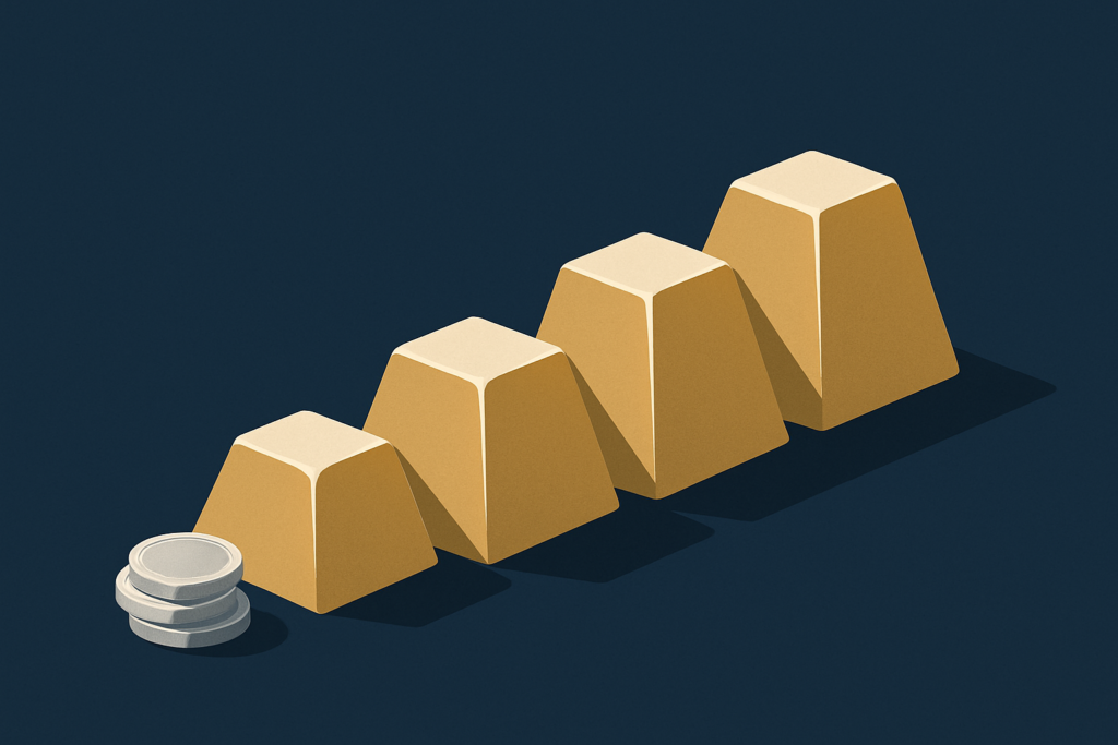 Illustration: a stepped row of gold bars from small to large
