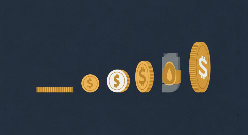 Illustration: a row of gold bullion coins on edge