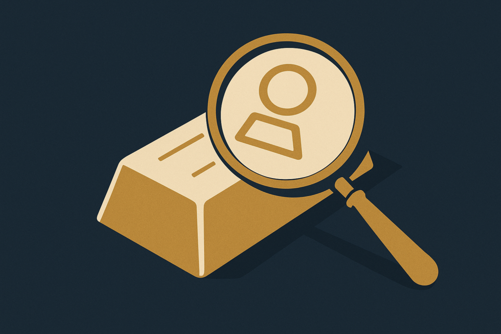Illustration: a gold surface with abstract stamp marks under a magnifier