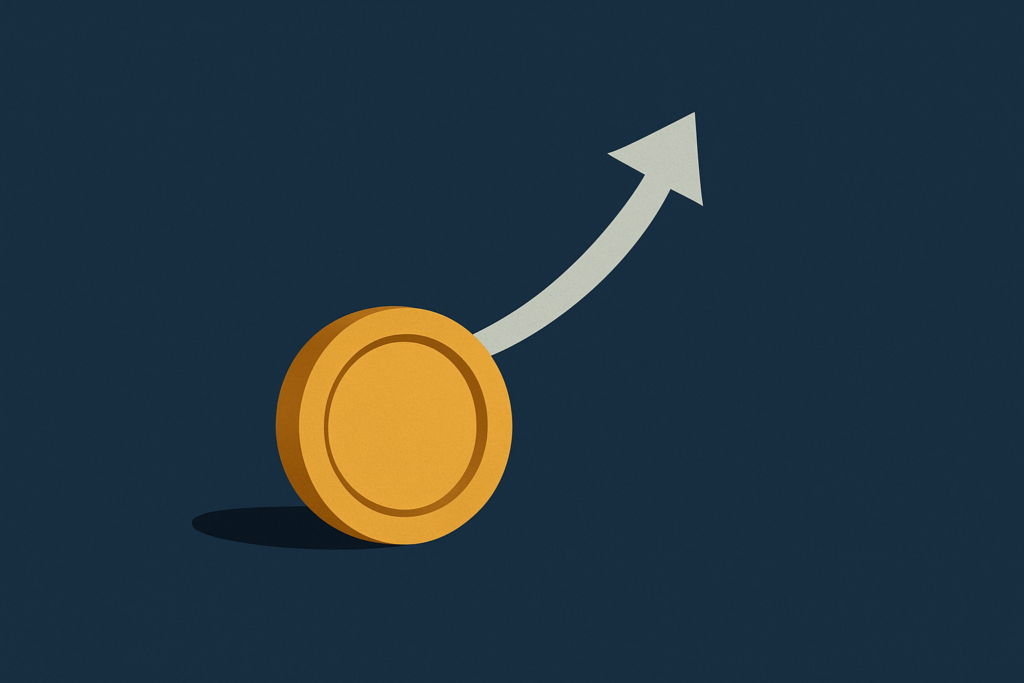 Illustration: a gold coin with an upward growth arc