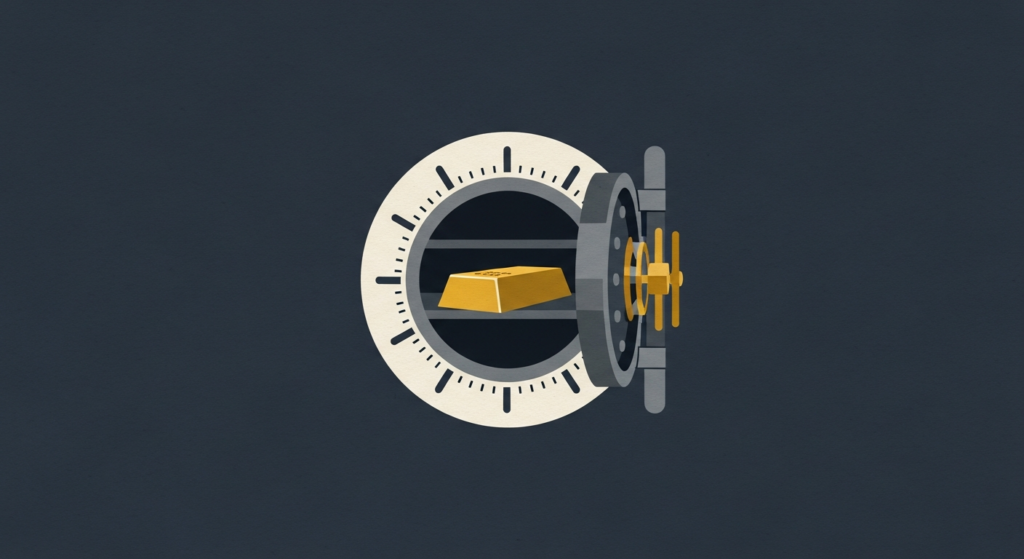 Illustration: a gold bar inside an open vault door