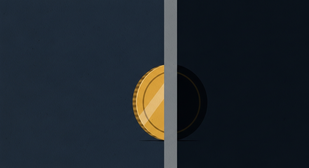 Illustration: a gold coin half-hidden behind a barrier