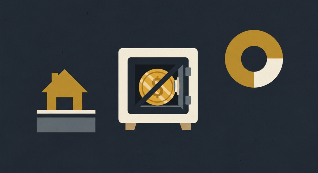 Illustration: a gold coin in a home safe with a prohibition slash