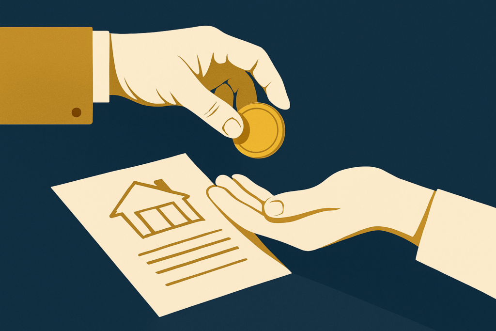 Illustration: a gold coin passed from an older hand to a younger hand