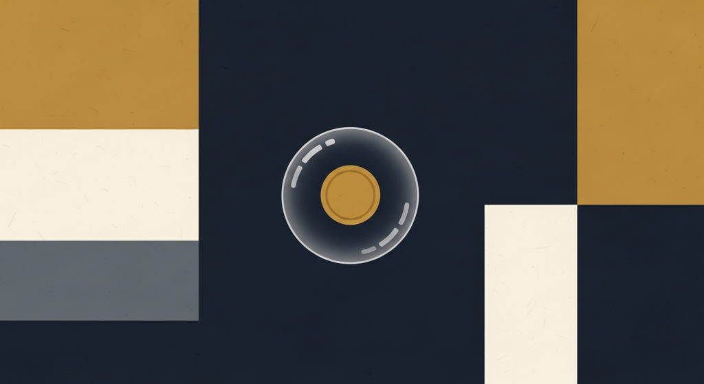 Illustration: a gold coin floating inside a fragile soap bubble