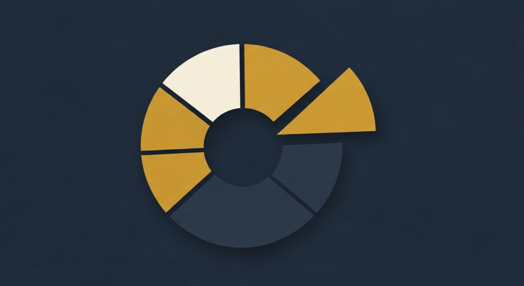 Illustration: a navy pie chart with a single thin gold slice