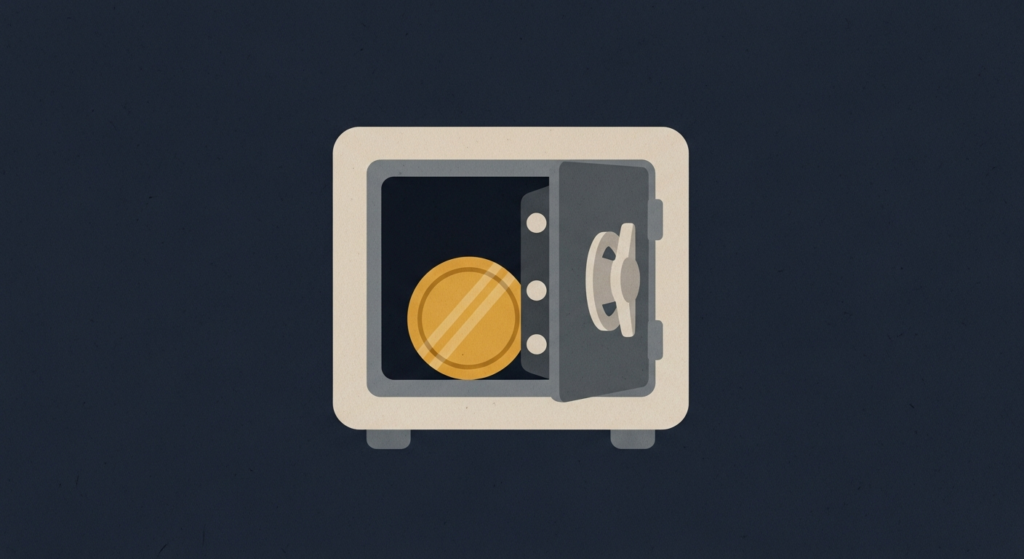 Illustration: a gold coin inside a steel safe