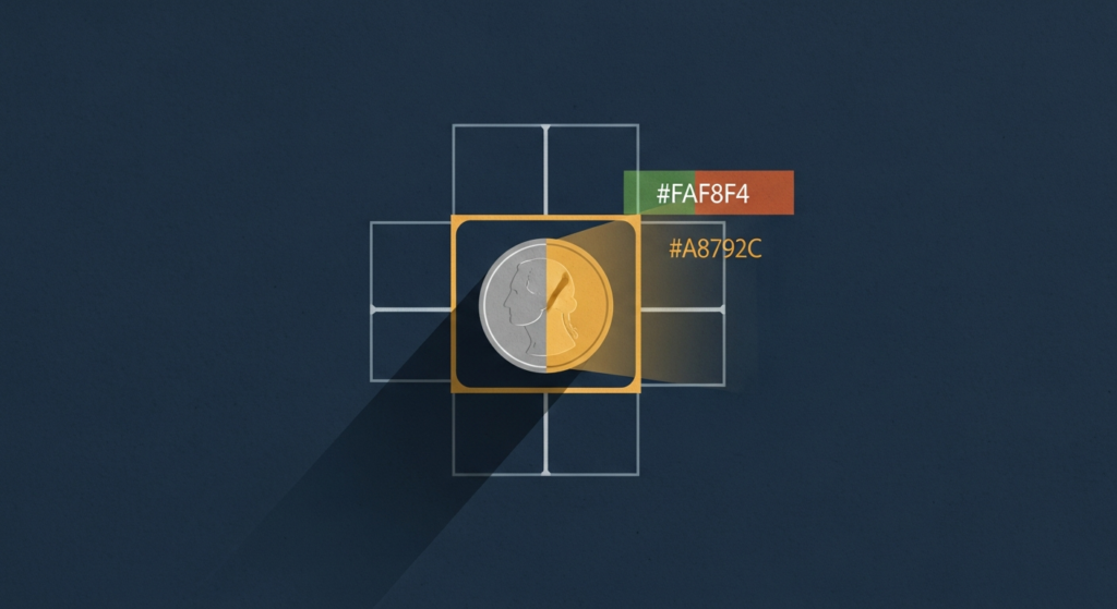 Illustration: a silver coin embedded in a solar-panel grid, half catching light.