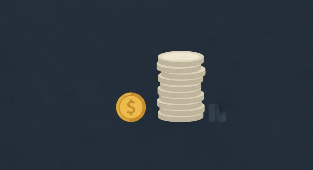 Illustration: a small gold coin beside a tall silver stack