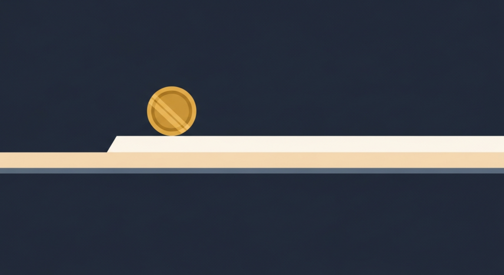 Illustration: a gold coin on a long flat plateau line