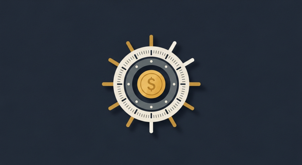 Illustration: a gold coin inside a round vault door