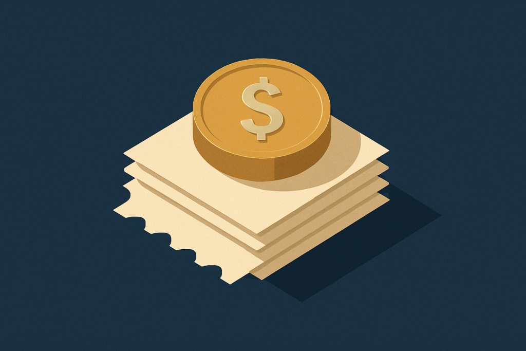 Illustration: a gold coin atop stacked cost layers