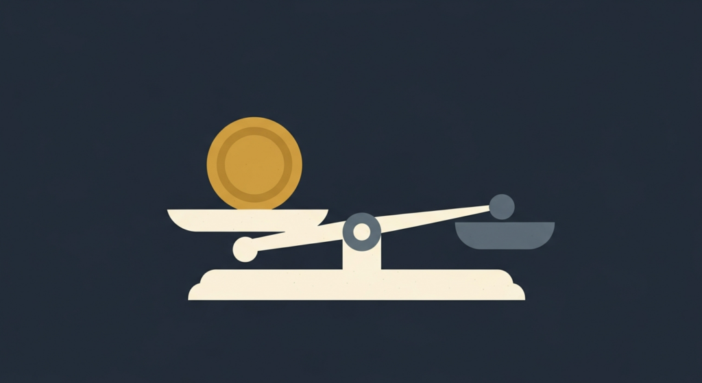 Illustration: a gold coin on a weighing pan