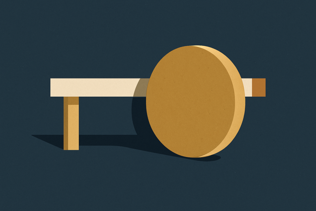 Illustration: a single gold coin stopped behind a simple barrier on a navy background